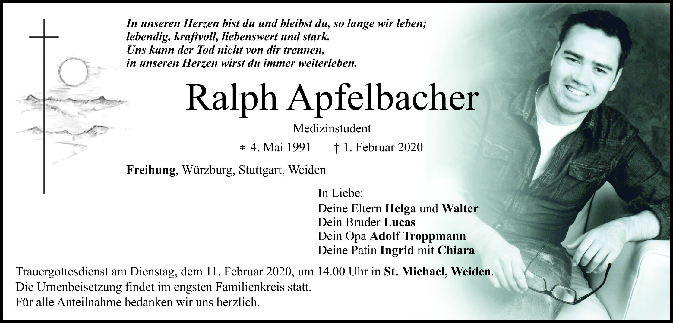 Traueranzeige Ralph Apfelbacher, Freihung