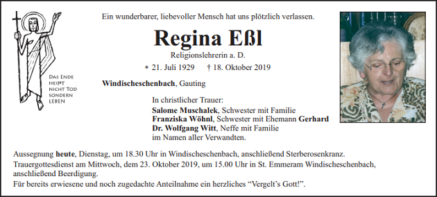 Traueranzeige Regina Eßl Windischeschenbach