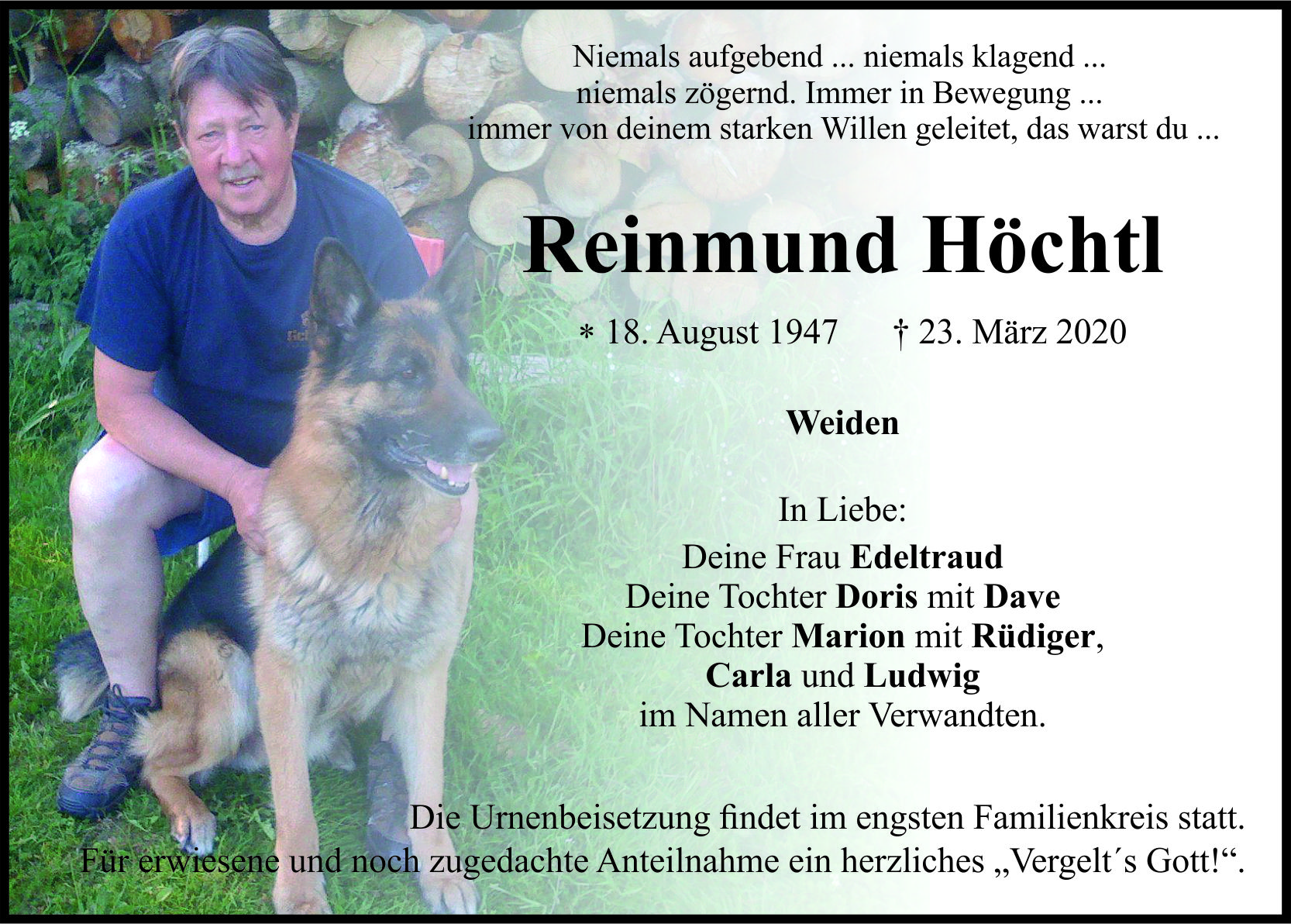 Traueranzeige Reinmund Höchtl