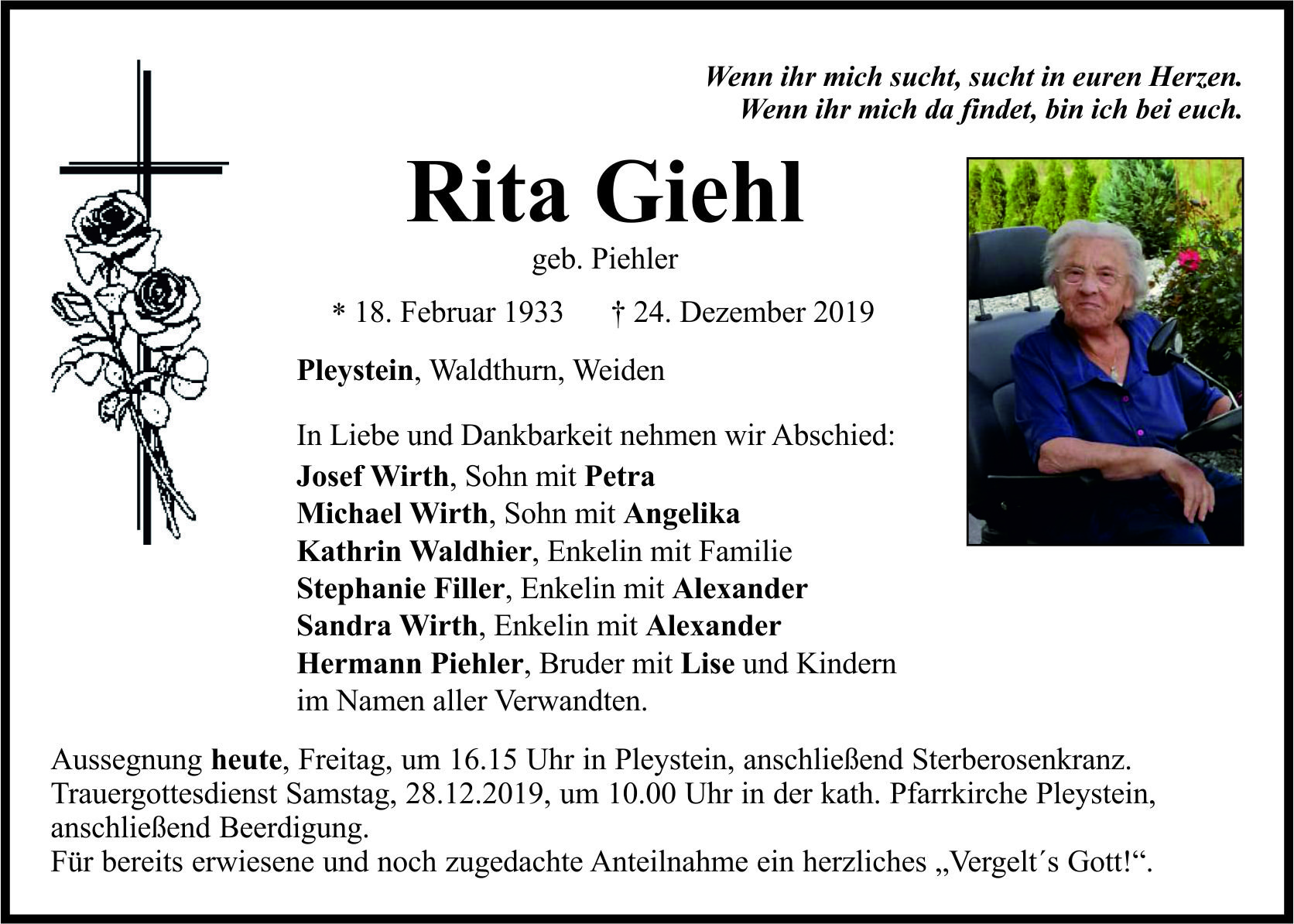 Traueranzeige Rita Giehl