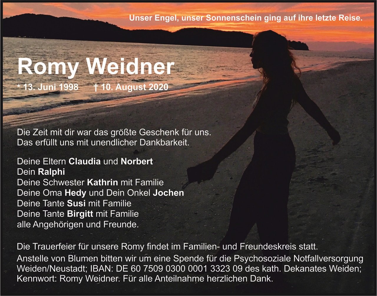 Traueranzeige Romy Weidner AltenstadtWN