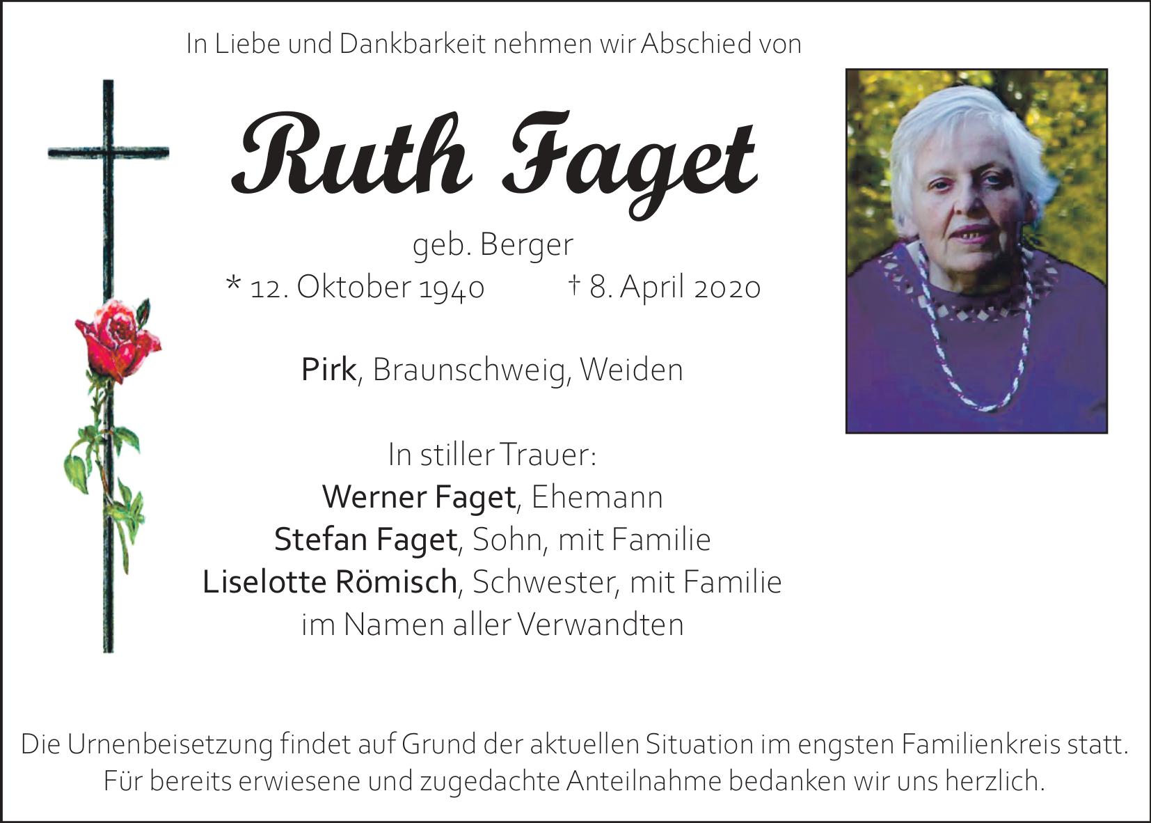 Traueranzeige Ruth Faget