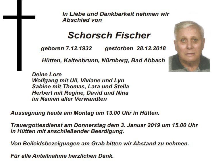 Traueranzeige Schorsch Fischer