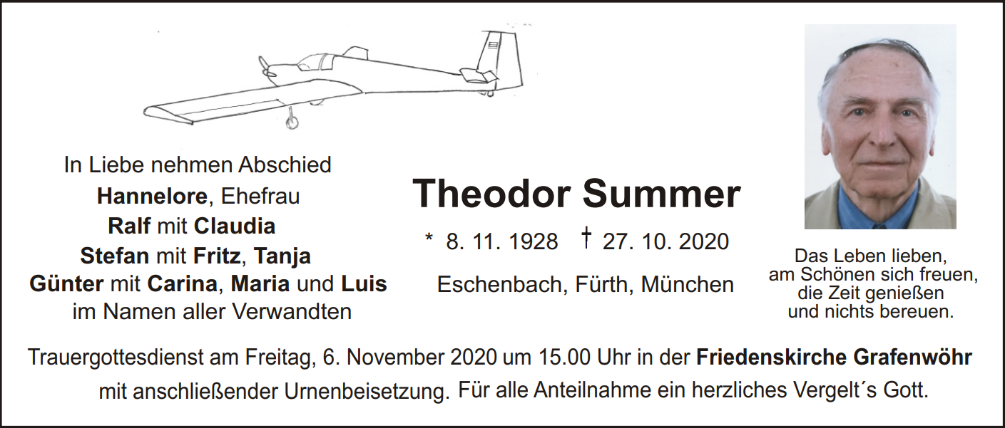 Traueranzeige Theodor Summer, Eschenbach
