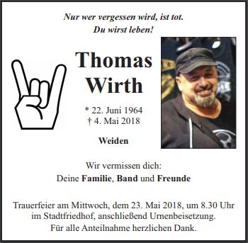 Traueranzeige Thomas Wirth Weiden