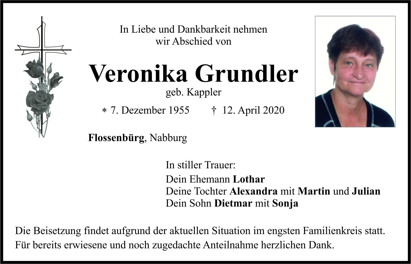 Traueranzeige Veronika Grundler