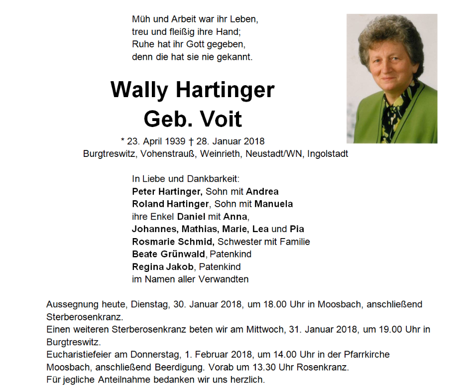 Traueranzeige Wally Hartinger Burgtreswitz1