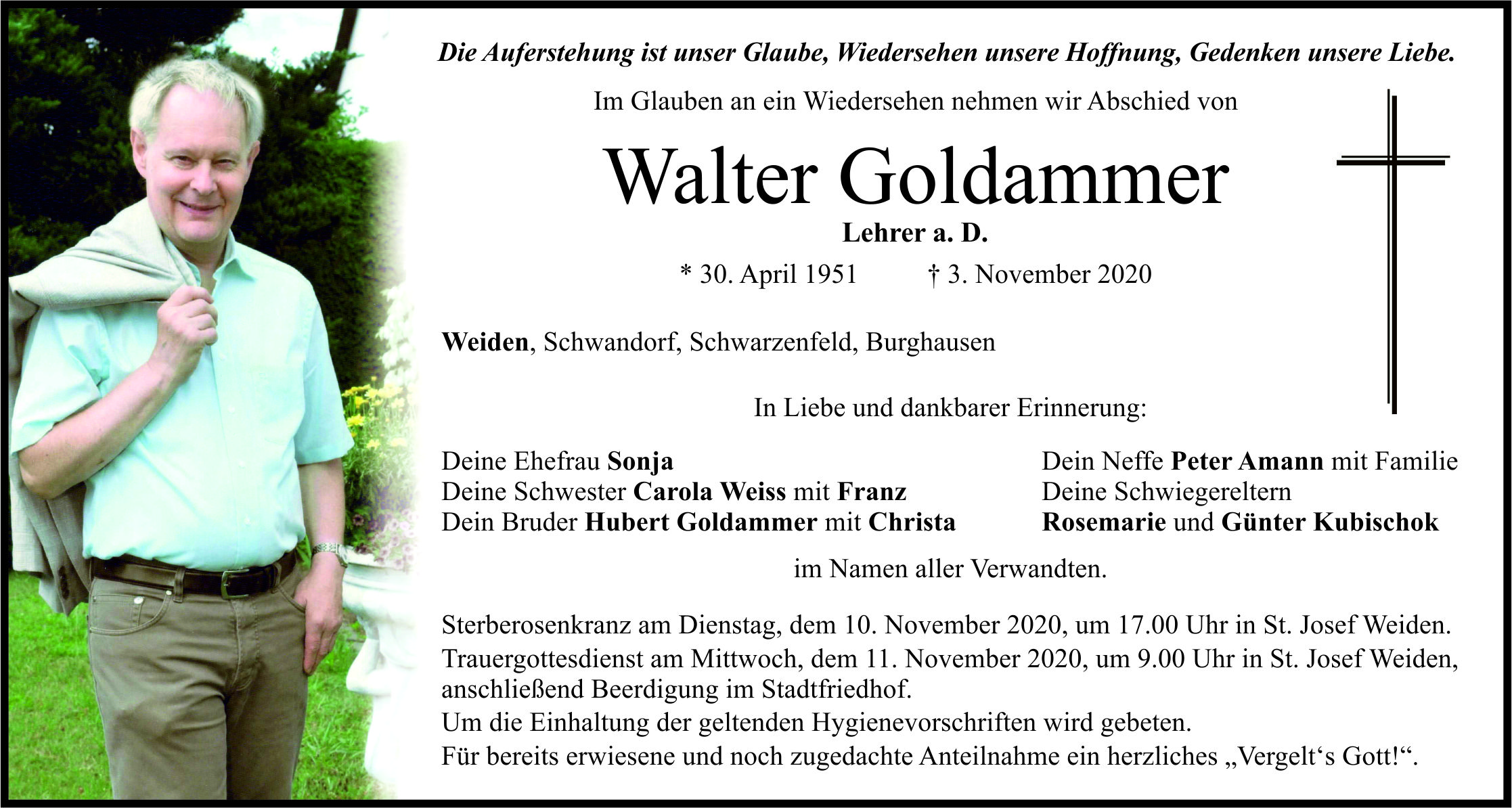 Traueranzeige Walter Goldammer, Weiden