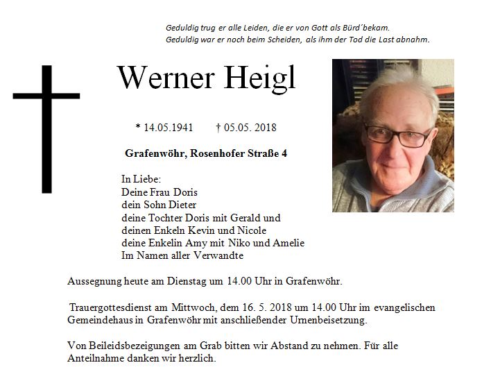 Traueranzeige Werner Heigl