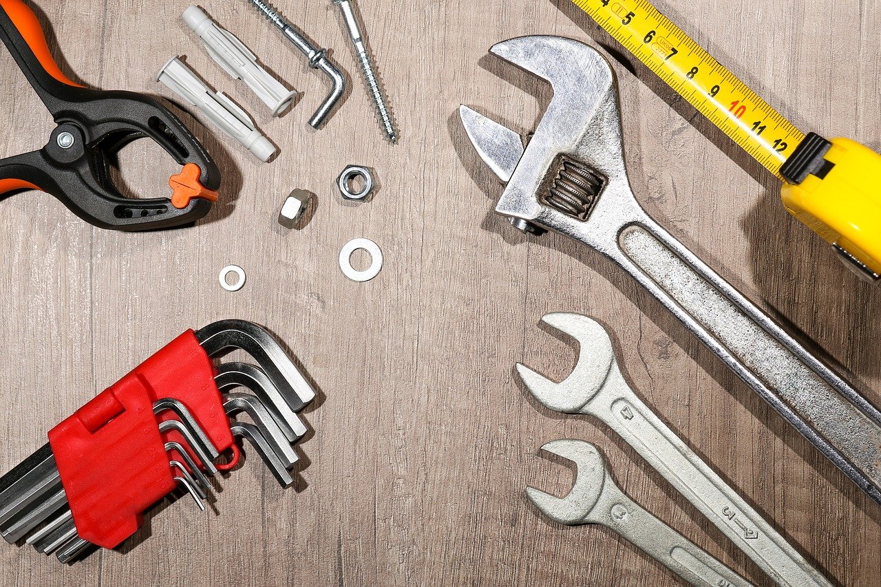 Werkzeug Hammer Bohrer Schrauben Schlüssel Mutter Hammer Baustelle Symbol