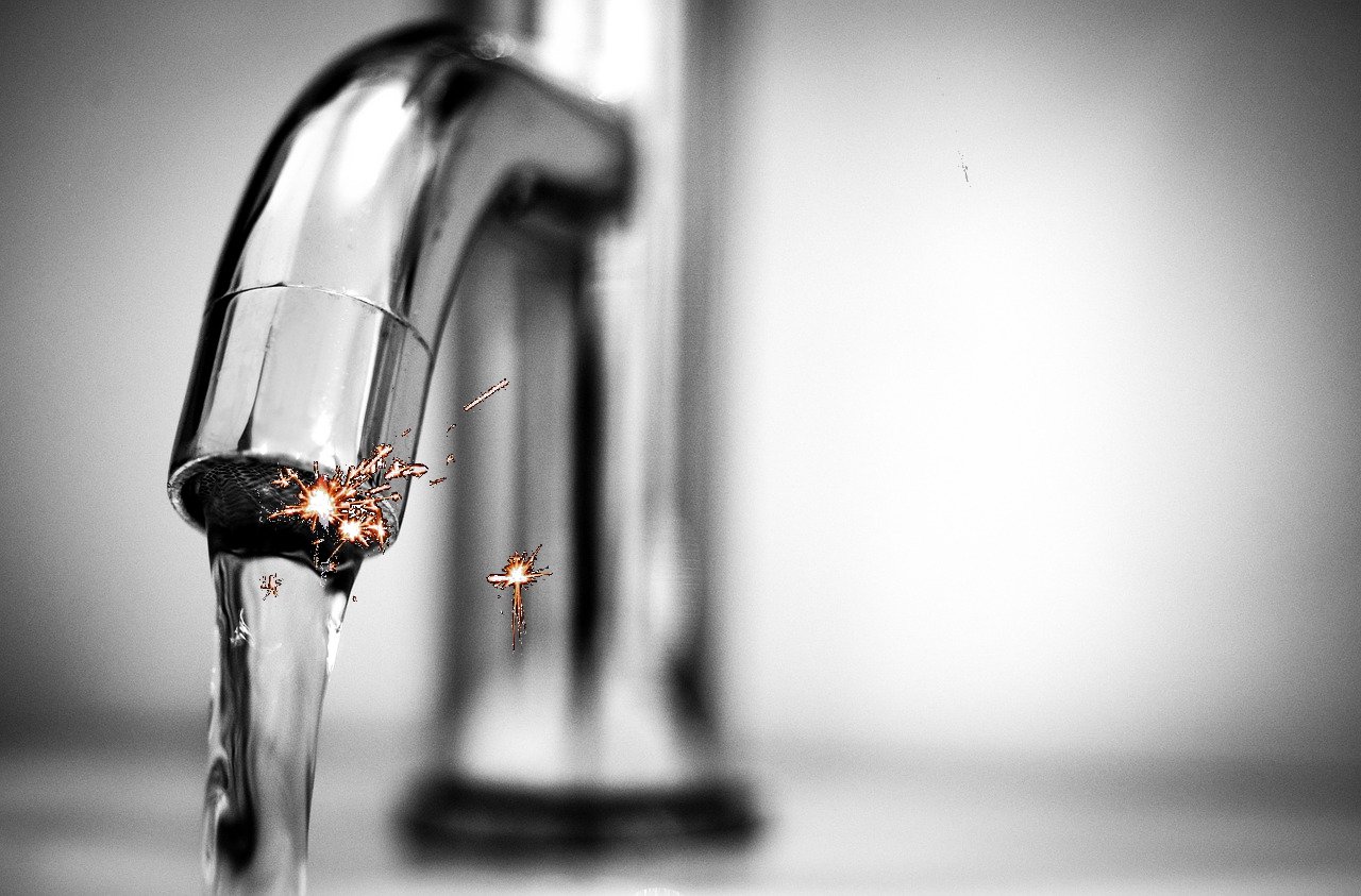 Wasserhahn, Funken, Wasser, Bad, Küche, Symbol