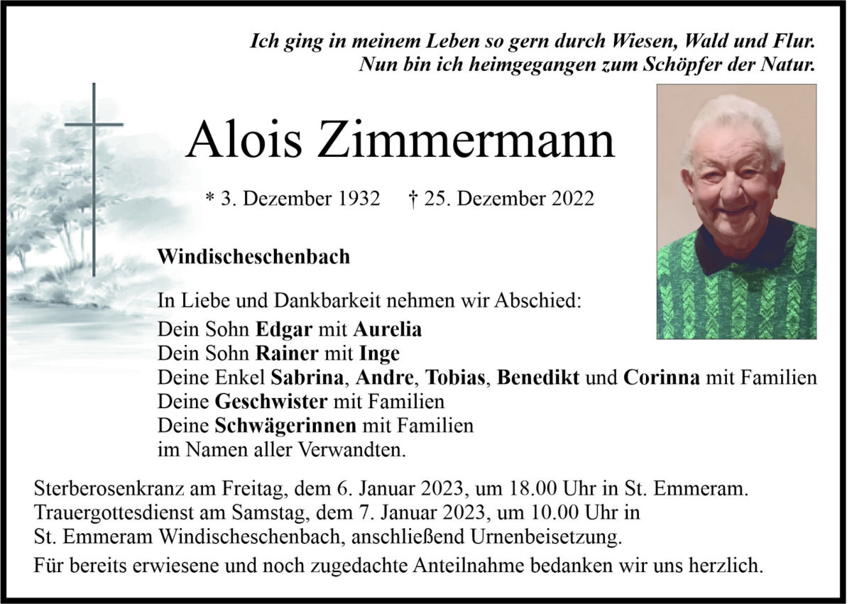 Traueranzeige Alois Zimmermann, Windischeschenbach