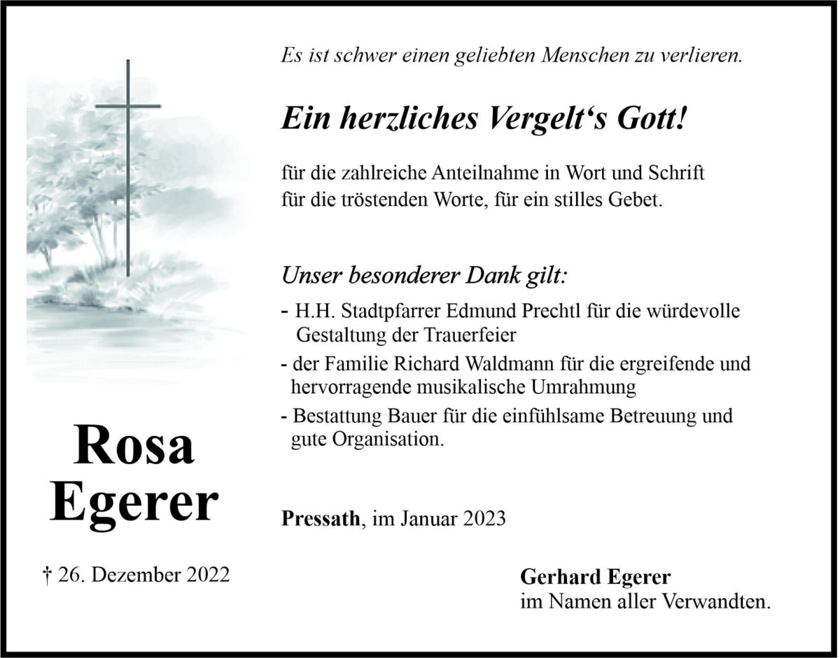 Danksagung Rosa Egerer, Pressath