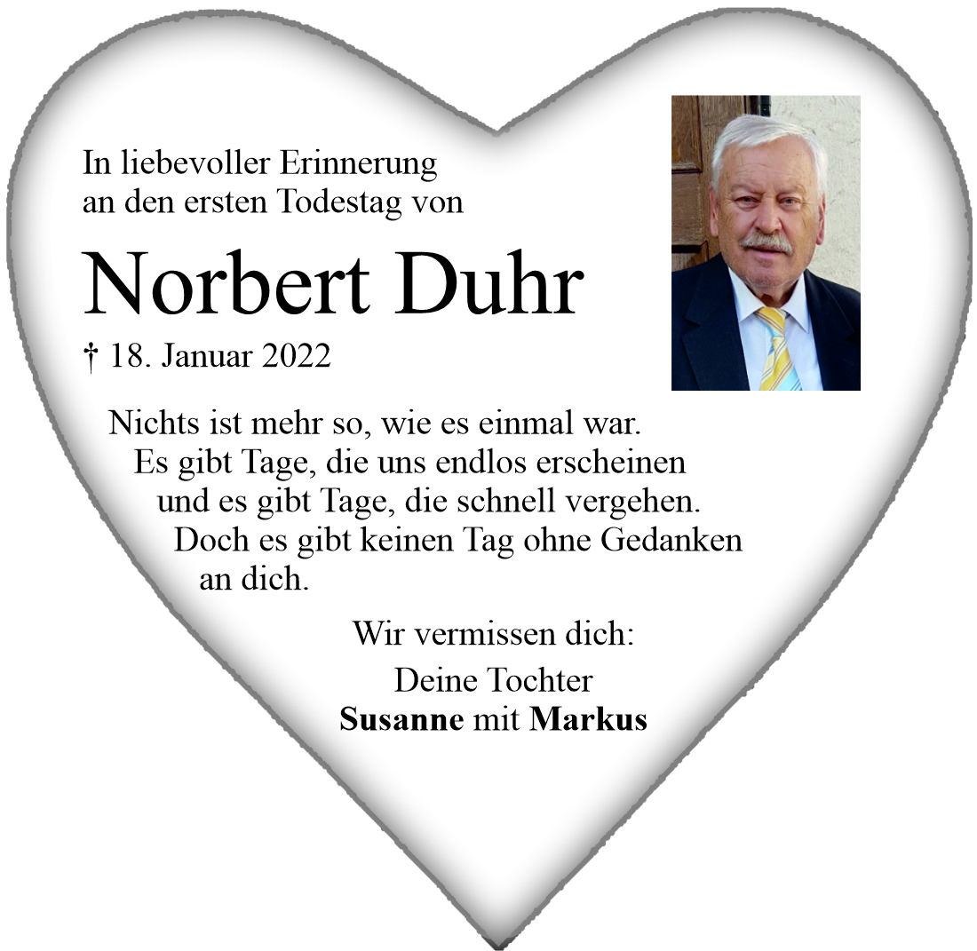 Gedenkanzeige Norbert Duhr