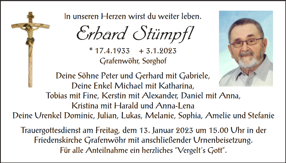 Traueranzeige Erhard Stümpfl, Grafenwöhr