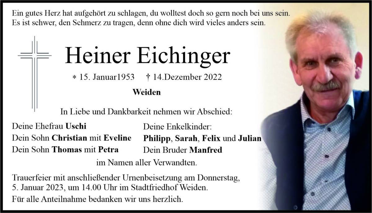 Traueranzeige Heiner Eichinger, Weiden