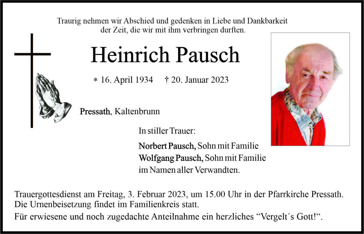 Traueranzeige Heinrich Pausch, Pressath