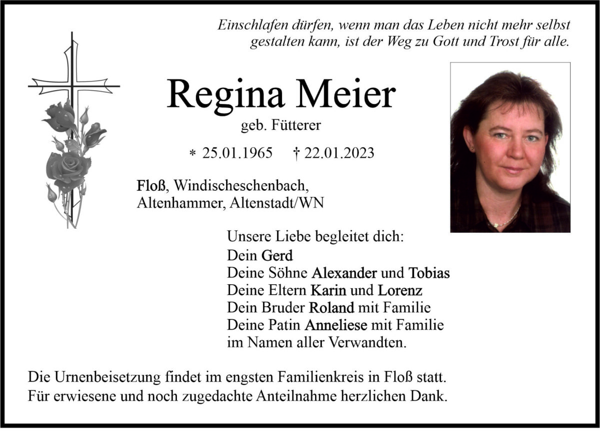 Traueranzeige Regina Meier, Floß