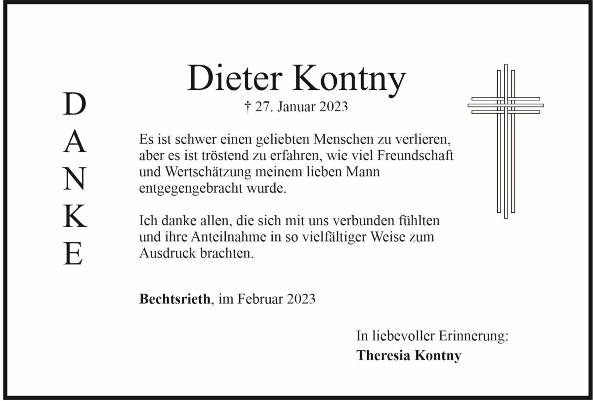 Danksagung Dieter Kontny, Bechtsrieth