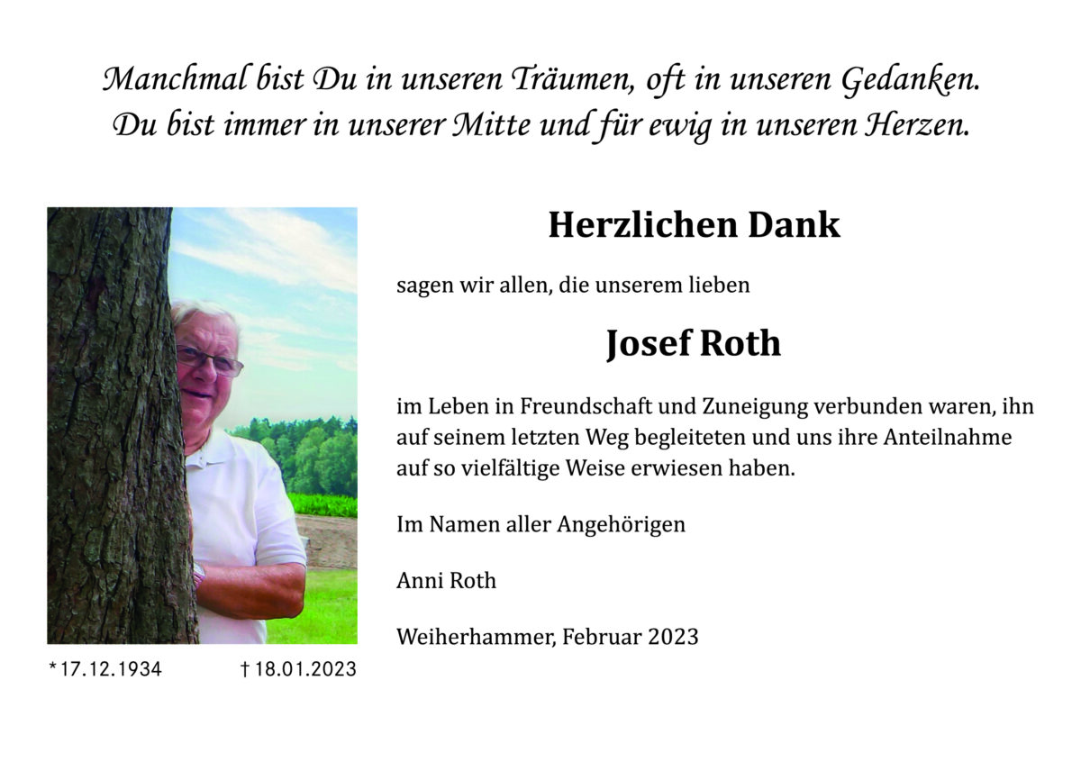 Danksagung Josef Roth, Weiherhammer