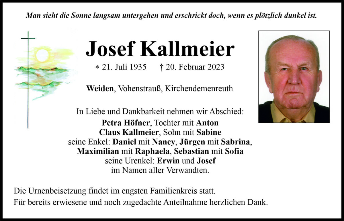 Traueranzeige Josef Kallmeier, Weiden