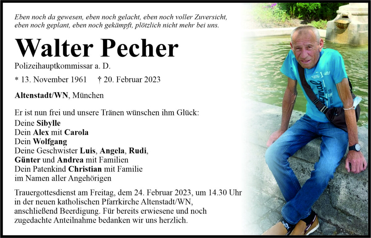 Traueranzeige Walter Pecher, Altenstadt/WN