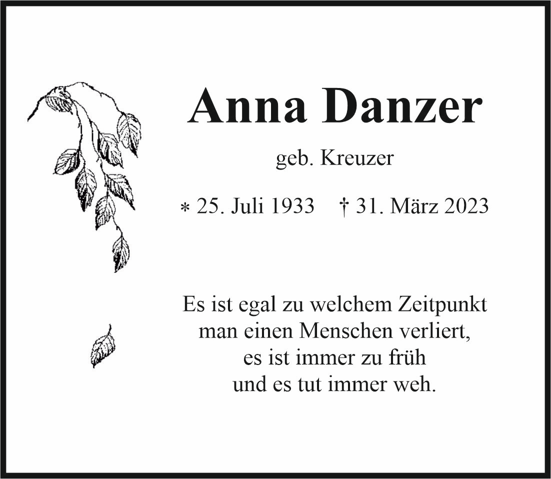 Traueranzeige Anna Danzer