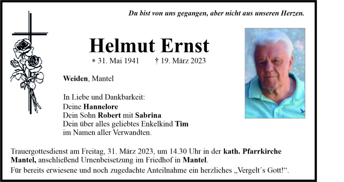 Traueranzeige Helmut Ernst, Weiden