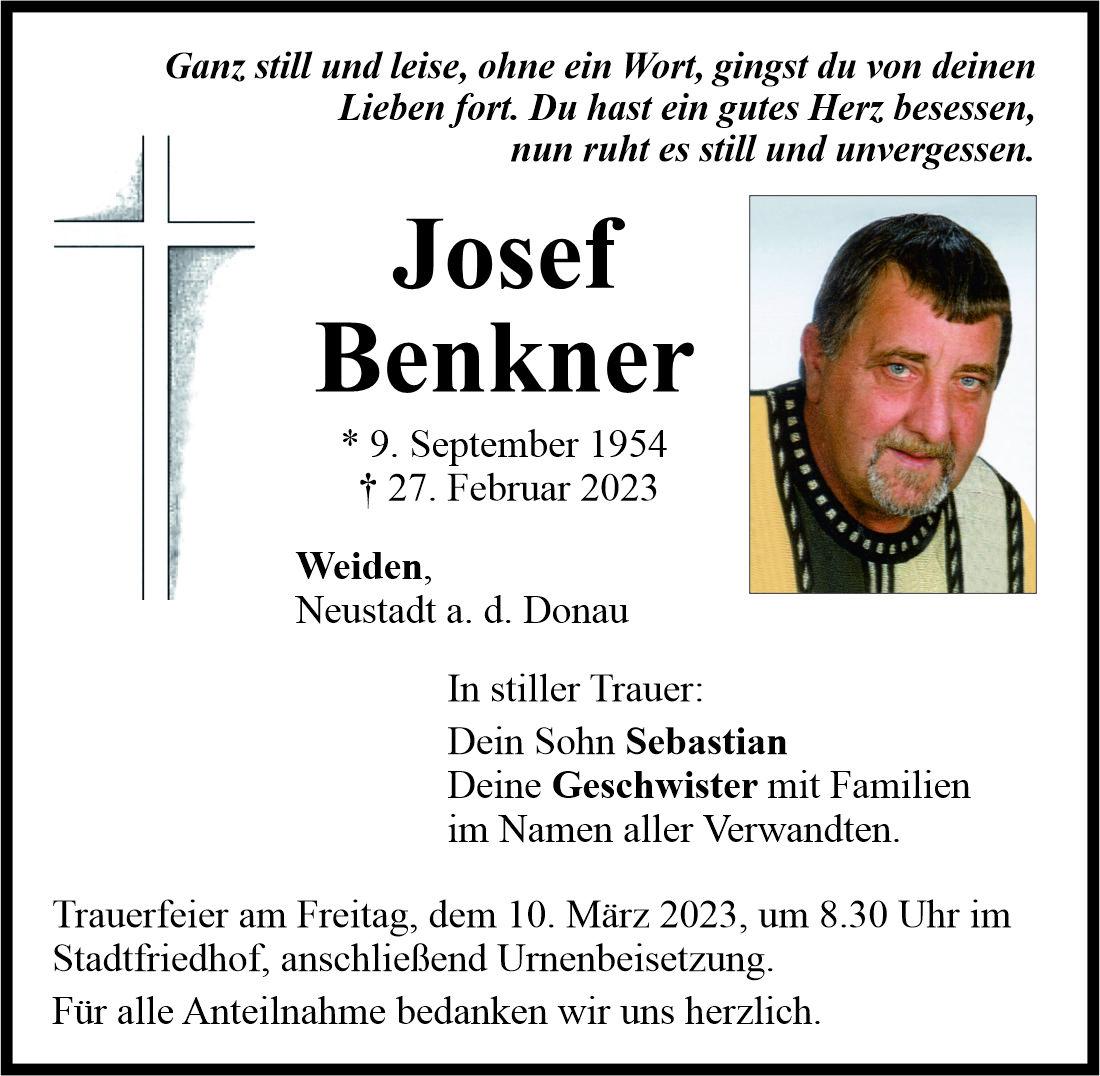 Traueranzeige Josef Benkner, Weiden