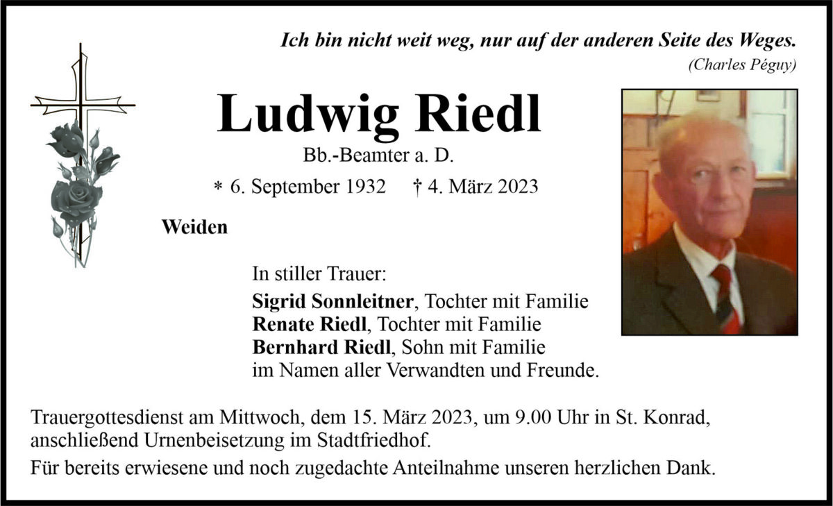 Traueranzeige Ludwig Riedl, Weiden