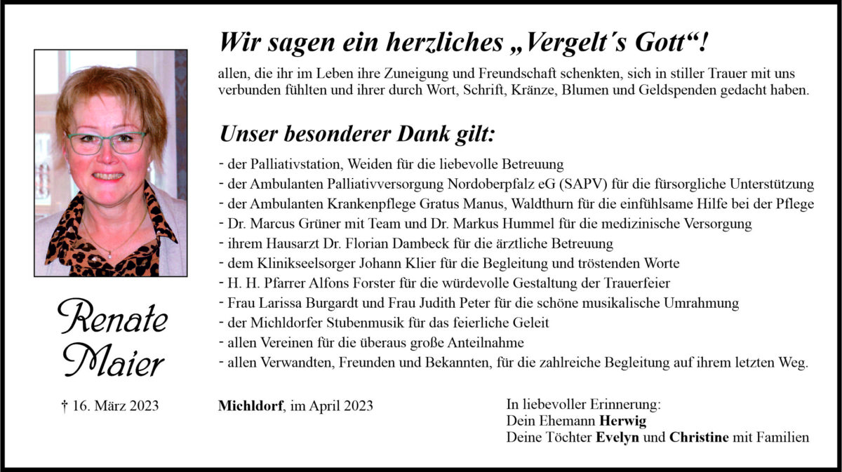 Danksagung Renate Maier, Michldorf