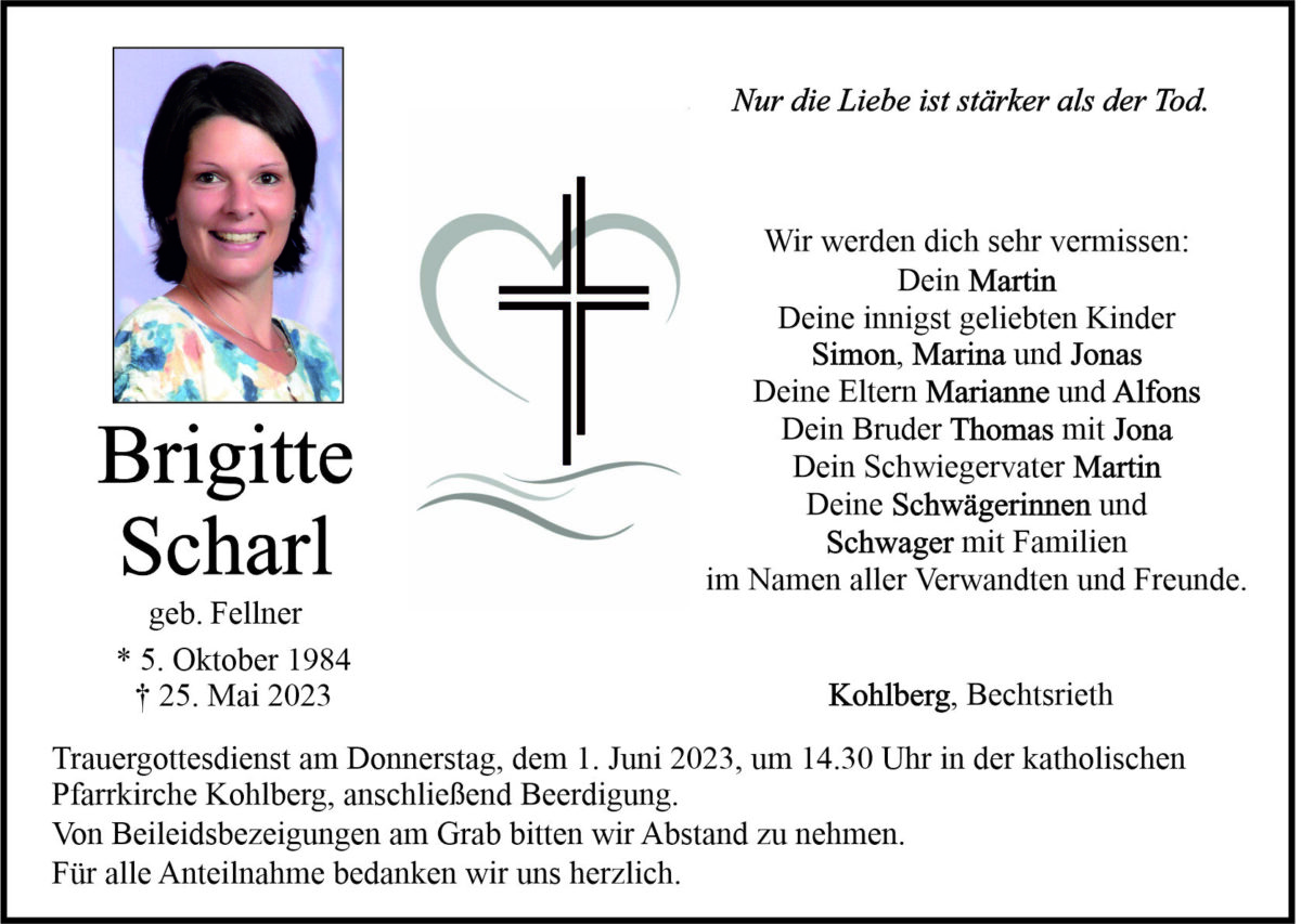 Traueranzeige Brigitte Scharl, Kohlberg