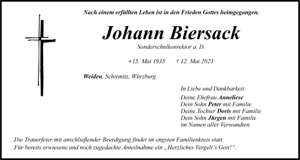 Traueranzeige Johann Biersack, Weiden