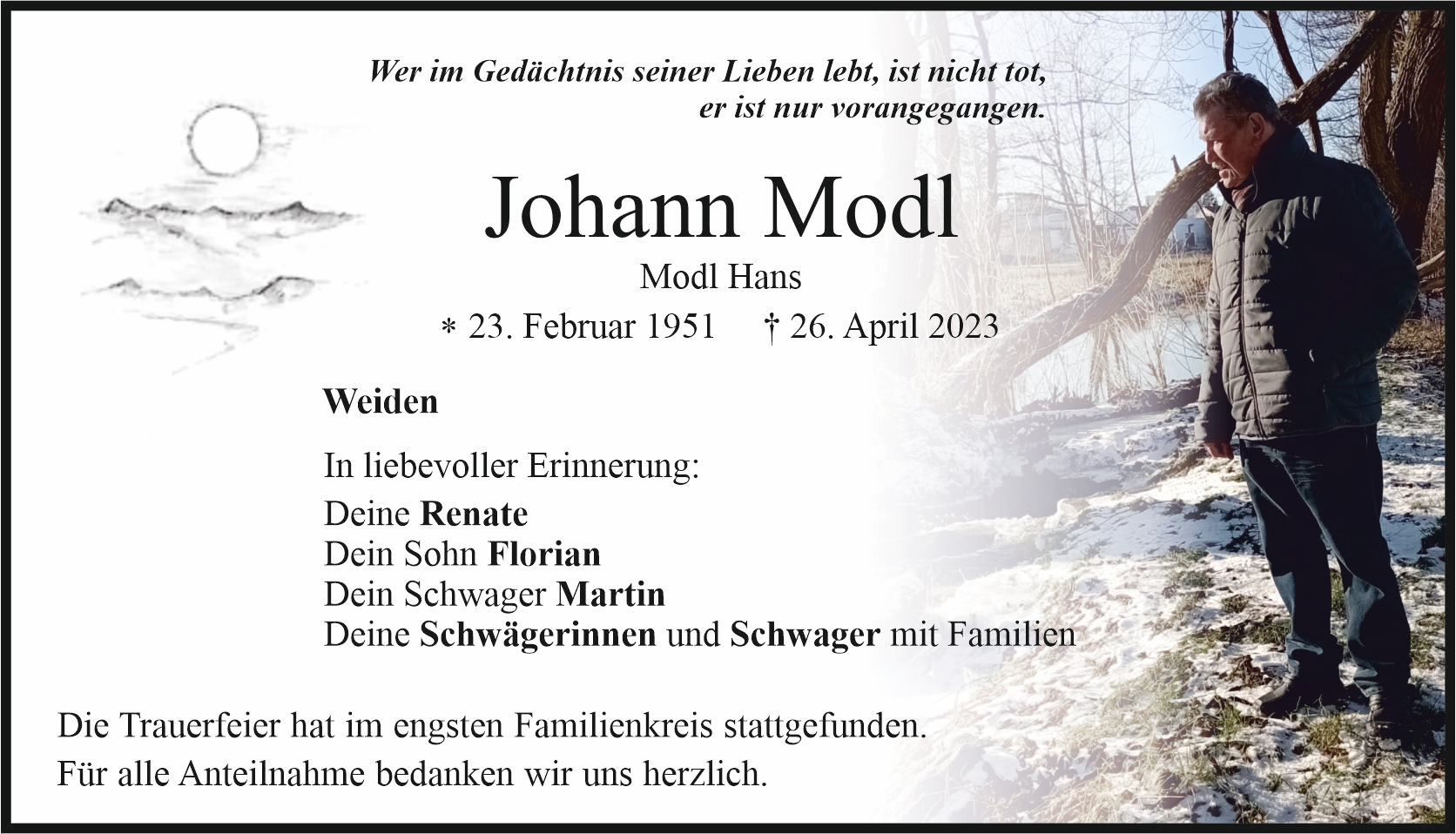 Traueranzeige Johann Modl, Weiden