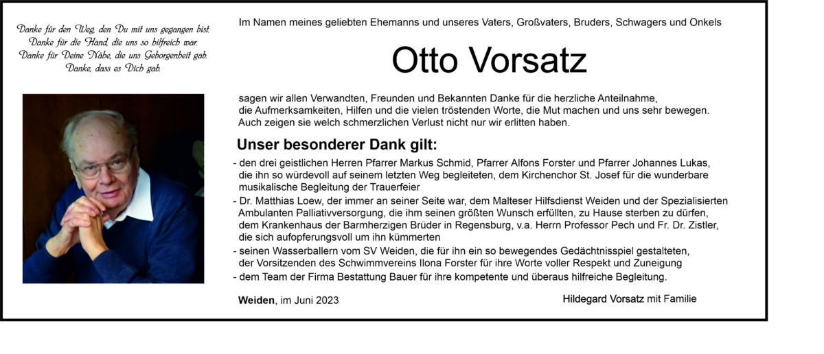 Danksagung Otto Vorsatz, Weiden