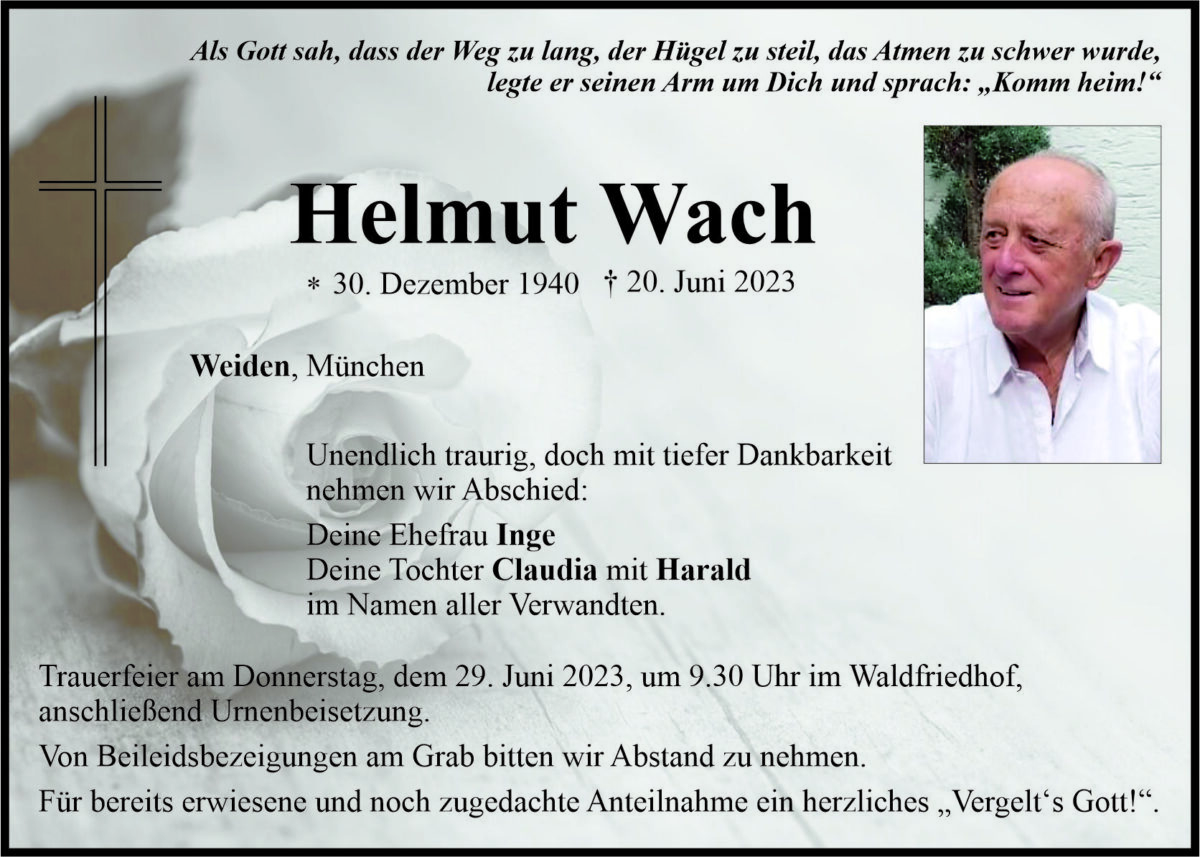 Traueranzeige Helmut Wach, Weiden