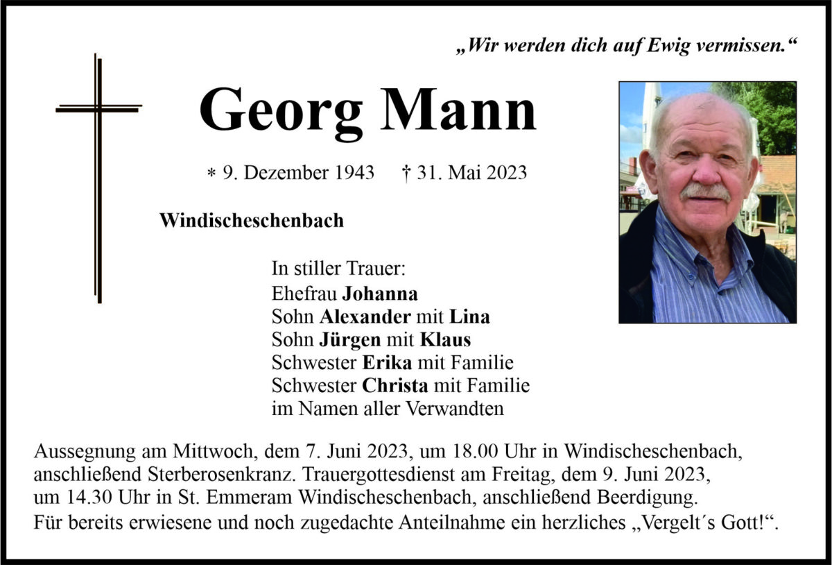 Traueranzeige Georg Mann, Windischeschenbach
