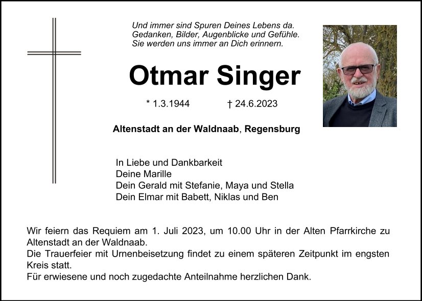 Traueranzeige Otmar Singer, Altenstadt/WN