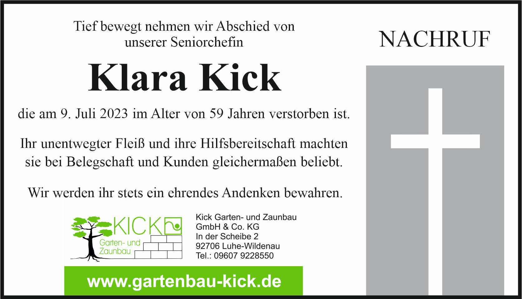 Nachruf Klara Kick
