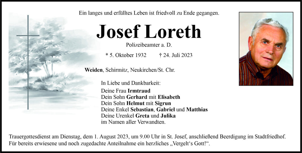 Traueranzeige Josef Loreth, Weiden