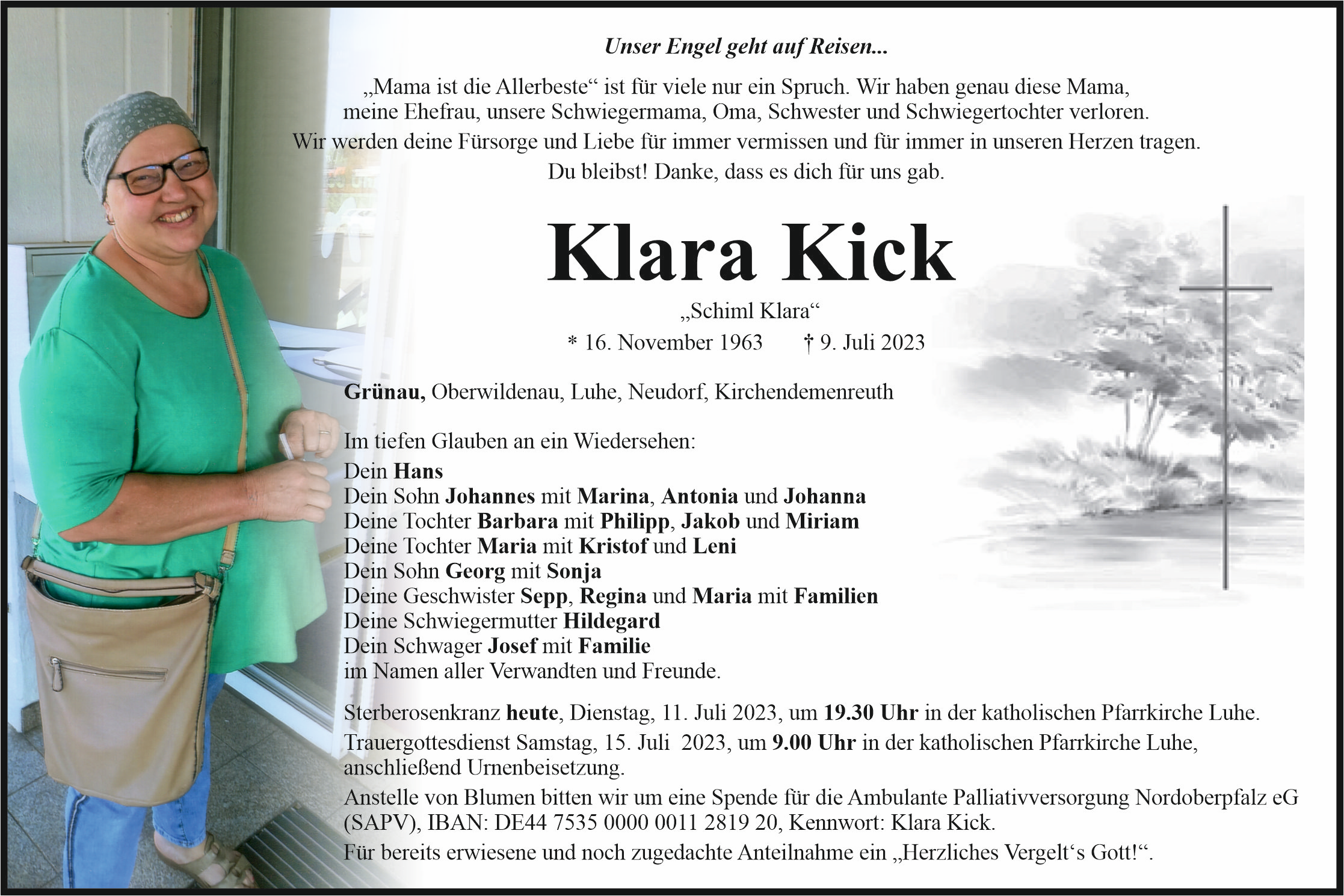 Traueranzeige Klara Kick, Grünau