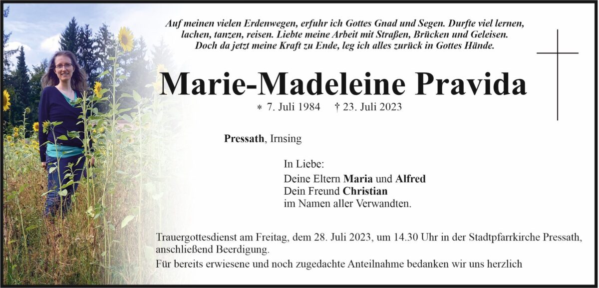 Traueranzeige Marie-Madeleine Pravida