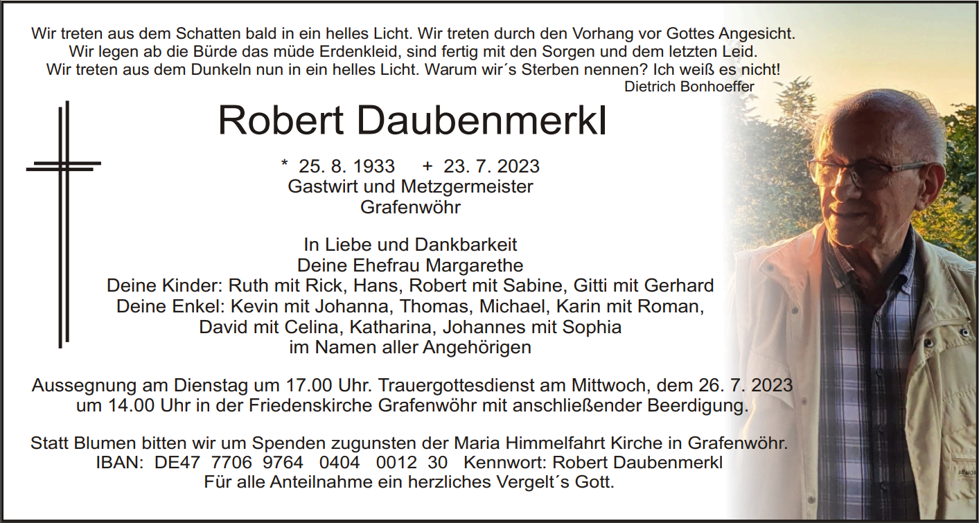 Traueranzeige Robert Daubenmerkl, Grafenwöhr