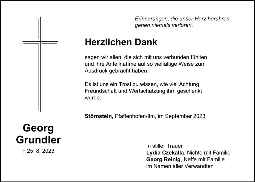 Danksagung Georg Grundler