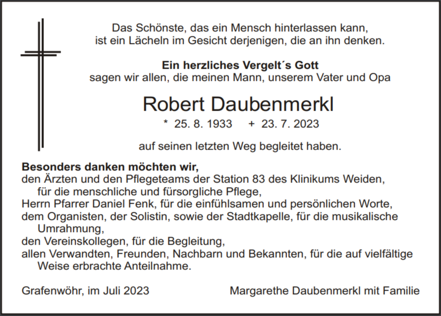 Danksagung Robert Daubenmerkl, Weiden