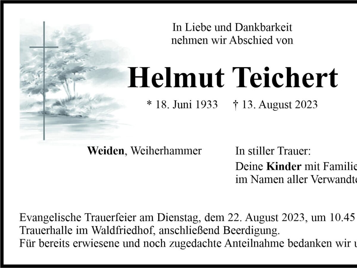 Traueranzeige Helmut Teichert, Weiden