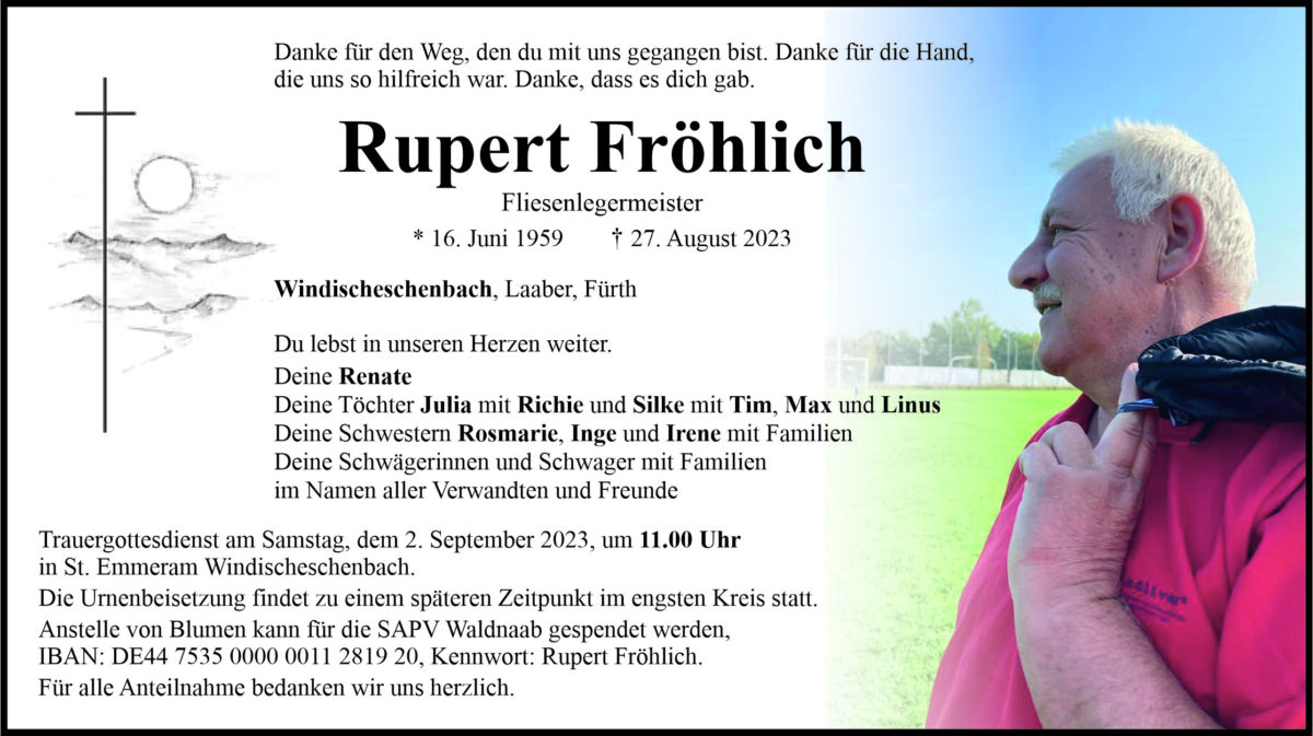 Traueranzeige Rupert Fröhlich, Windischeschenbach