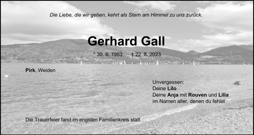 Traueranzeige Gerhard Gall, Pirk