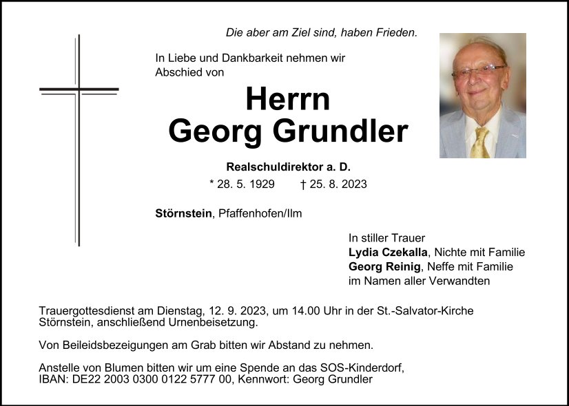 Traueranzeige Georg Grundler, Störnstein