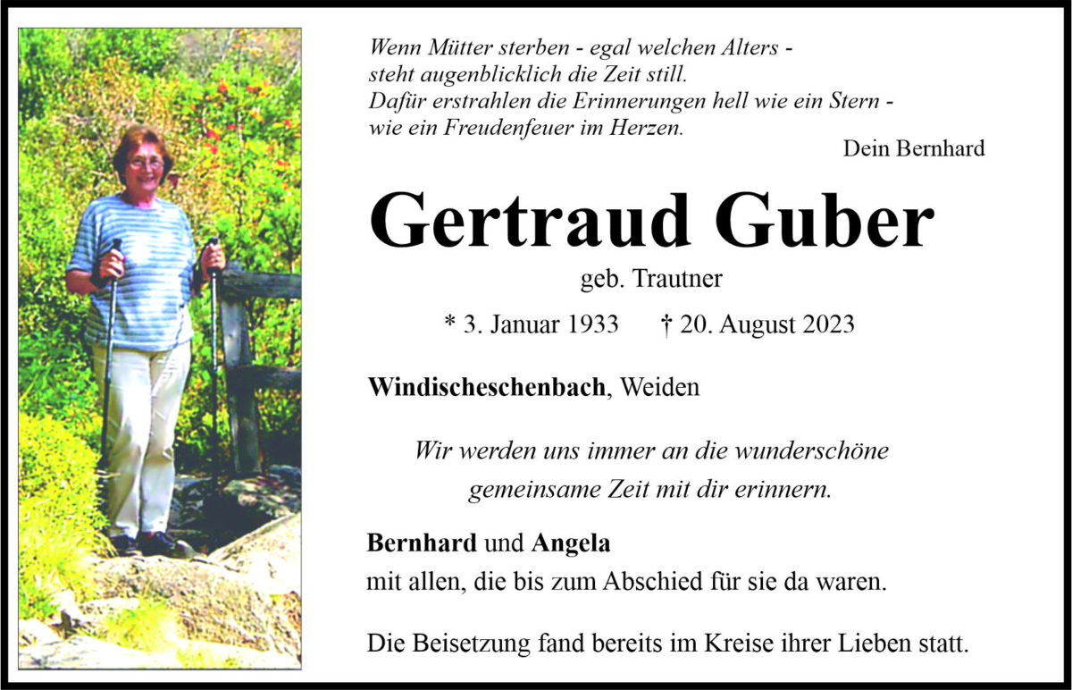 Traueranzeige Gertraud Guber, Windischeschenbach